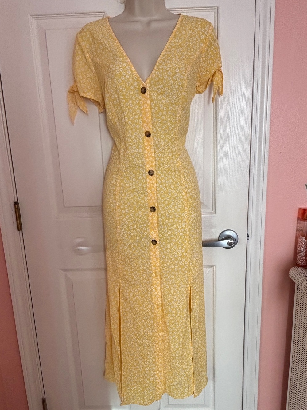 H&M Yellow Floral Button-Down Midi Dress